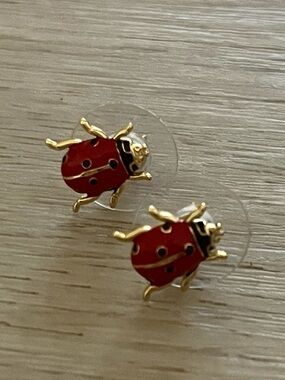 Gold-Tone Red Ladybug Stud Earrings for Women